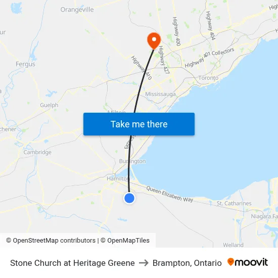 Stone Church at Heritage Greene to Brampton, Ontario map