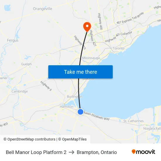 Bell Manor Loop Platform 2 to Brampton, Ontario map