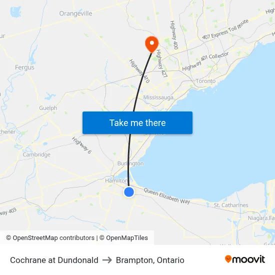 Cochrane at Dundonald to Brampton, Ontario map