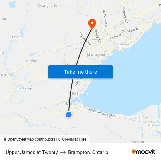 Upper James at Twenty to Brampton, Ontario map