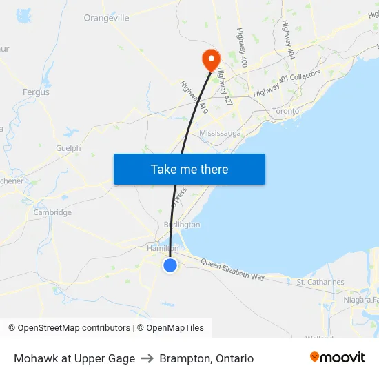 Mohawk at Upper Gage to Brampton, Ontario map