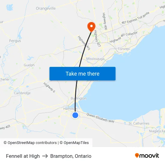 Fennell at High to Brampton, Ontario map