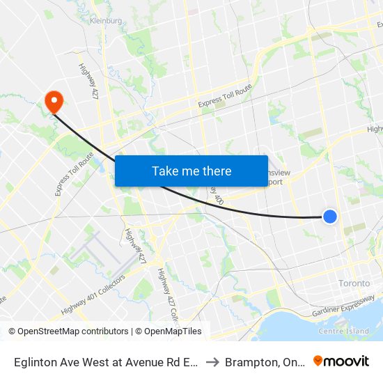 Eglinton Ave West at Avenue Rd East Side to Brampton, Ontario map