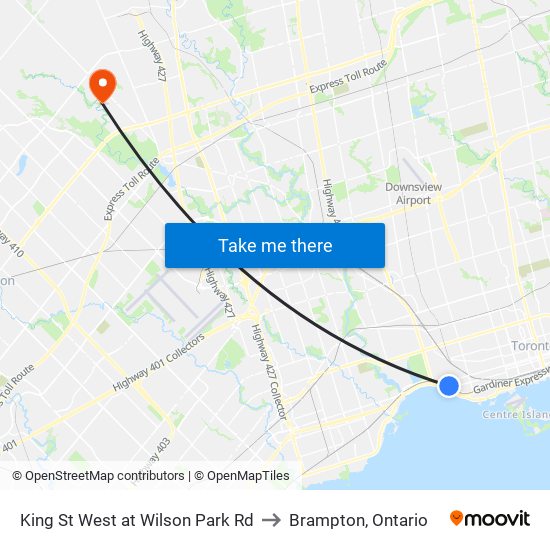 King St West at Wilson Park Rd to Brampton, Ontario map