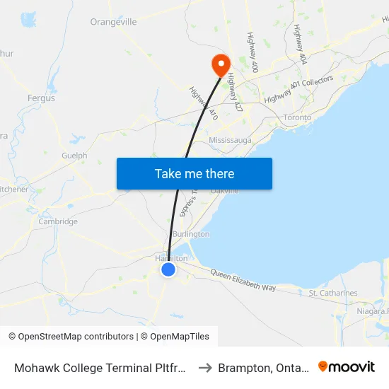 Mohawk College Terminal Pltfrm 5 to Brampton, Ontario map