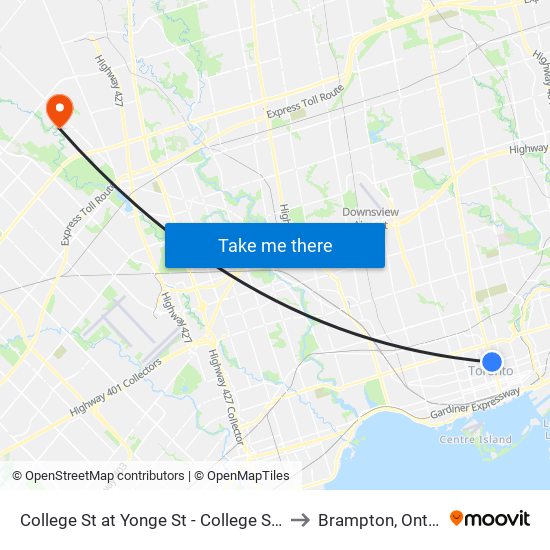 College St at Yonge St - College Station to Brampton, Ontario map