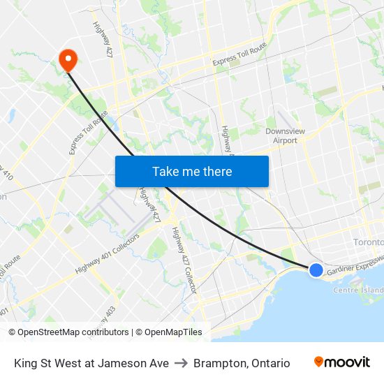 King St West at Jameson Ave to Brampton, Ontario map