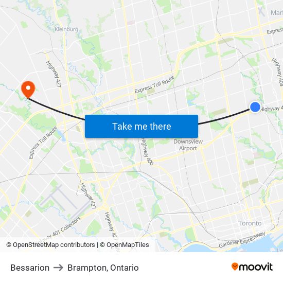 Bessarion to Brampton, Ontario map