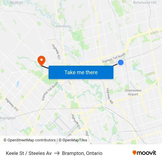 Keele St / Steeles Av to Brampton, Ontario map
