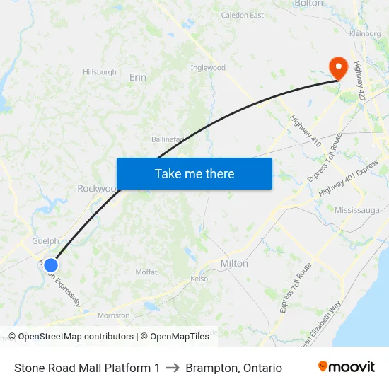 Stone Road Mall Platform 1 to Brampton, Ontario map