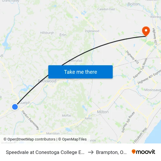 Speedvale at Conestoga College Eastbound to Brampton, Ontario map