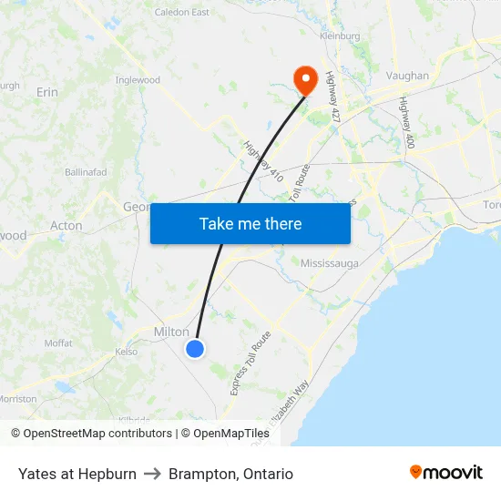 Yates at Hepburn to Brampton, Ontario map