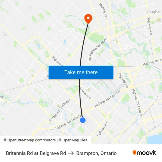 Britannia Rd at Belgrave Rd to Brampton, Ontario map