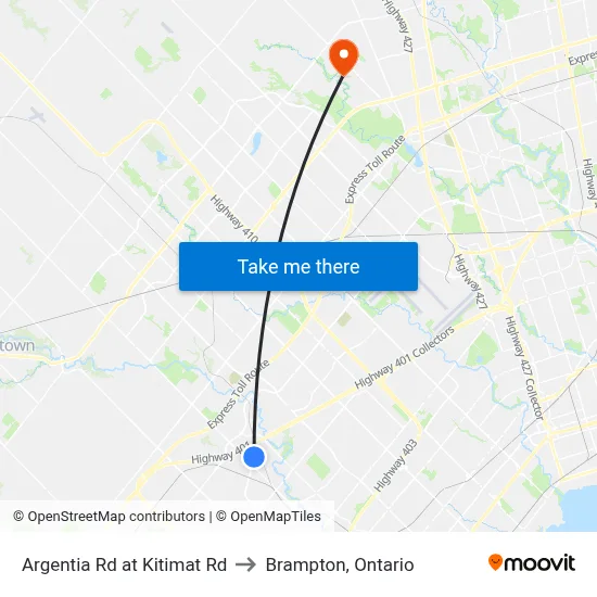 Argentia Rd at Kitimat Rd to Brampton, Ontario map