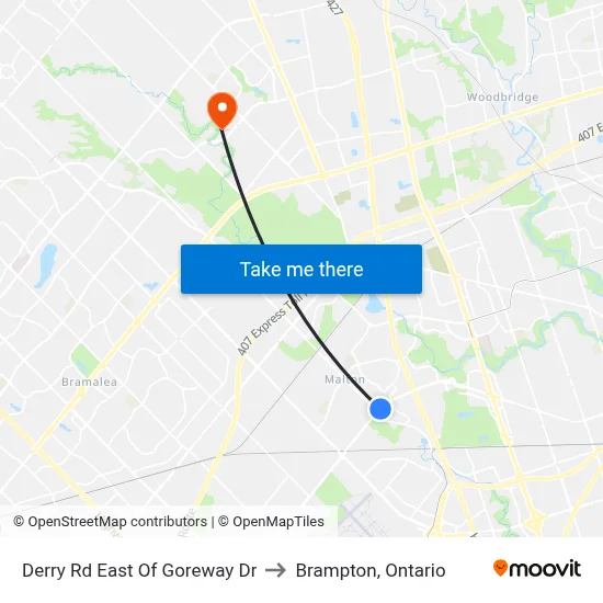 Derry Rd East Of Goreway Dr to Brampton, Ontario map