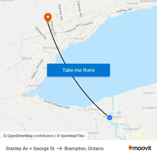 Stanley Av + George St to Brampton, Ontario map