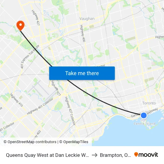 Queens Quay West at Dan Leckie Way East Side to Brampton, Ontario map