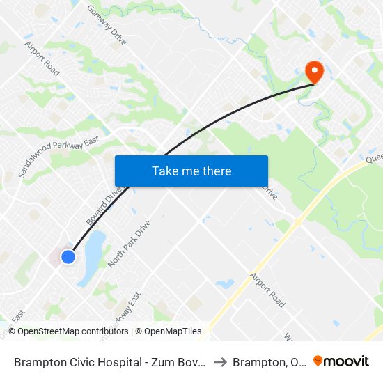 Brampton Civic Hospital - Zum Bovaird Stop Eb to Brampton, Ontario map