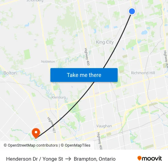Henderson Dr / Yonge St to Brampton, Ontario map