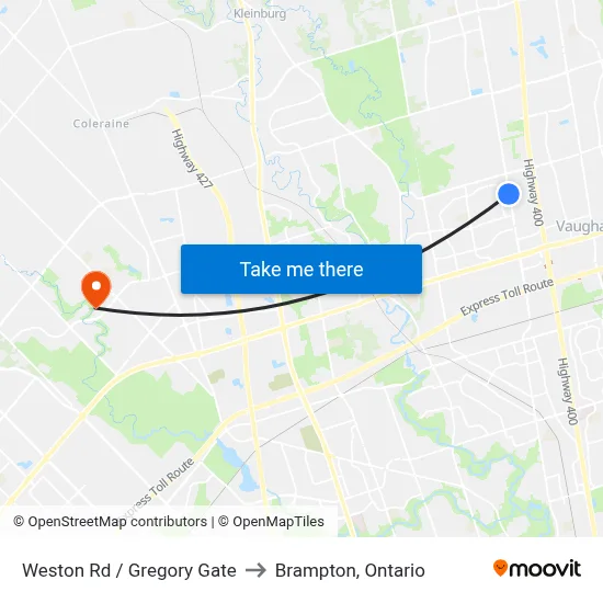 Weston Rd / Gregory Gate to Brampton, Ontario map