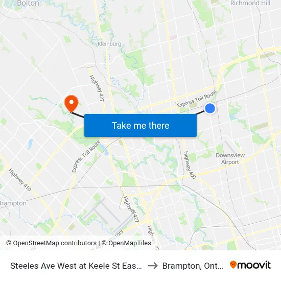Steeles Ave West at Keele St East Side to Brampton, Ontario map