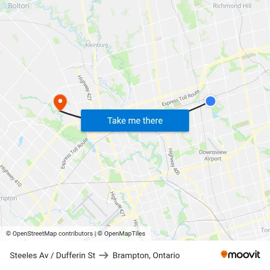 Steeles Av / Dufferin St to Brampton, Ontario map