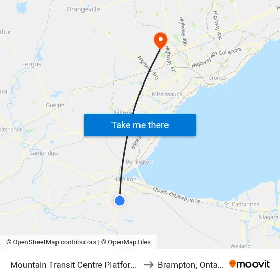 Mountain Transit Centre Platform 3 to Brampton, Ontario map