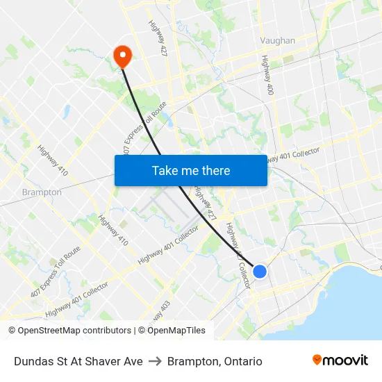 Dundas St At Shaver Ave to Brampton, Ontario map