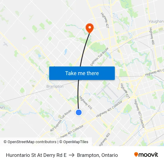 Hurontario St At Derry Rd E to Brampton, Ontario map