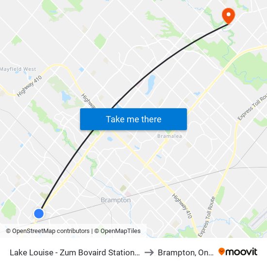 Lake Louise - Zum Bovaird Station Stop Eb to Brampton, Ontario map