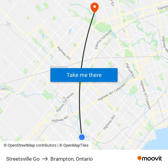 Streetsville Go to Brampton, Ontario map