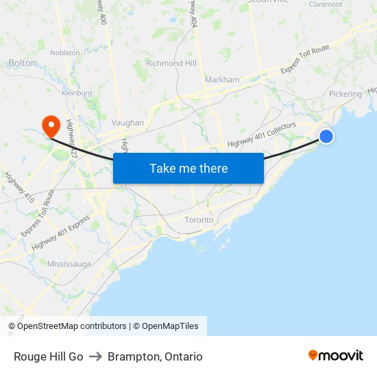 Rouge Hill Go to Brampton, Ontario map
