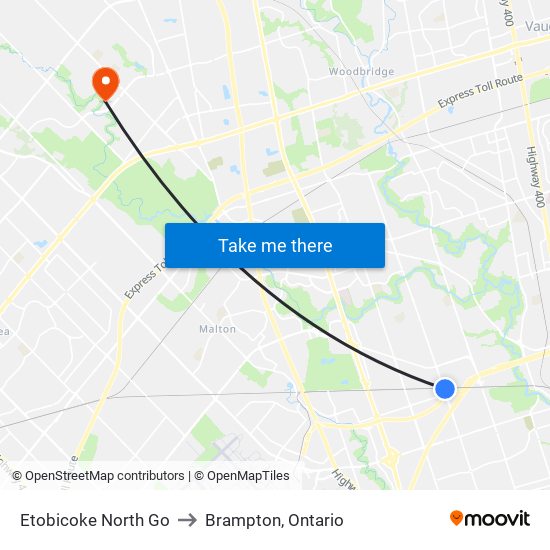 Etobicoke North Go to Brampton, Ontario map
