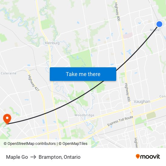Maple Go to Brampton, Ontario map
