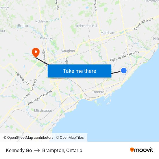 Kennedy Go to Brampton, Ontario map