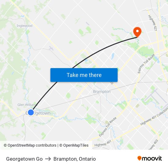 Georgetown Go to Brampton, Ontario map