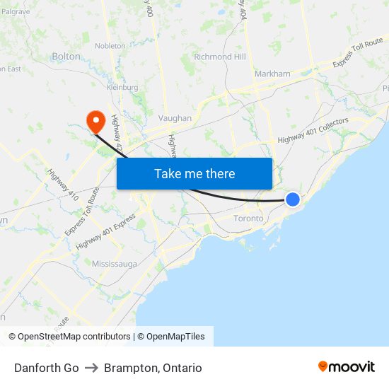 Danforth Go to Brampton, Ontario map
