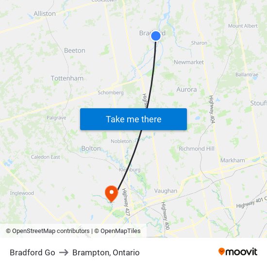 Bradford Go to Brampton, Ontario map