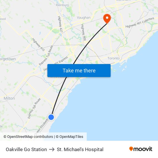 Oakville Go Station to St. Michael's Hospital map