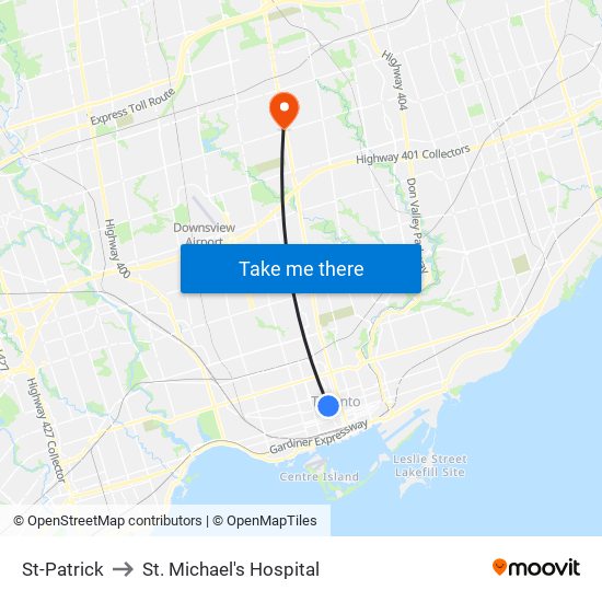 St-Patrick to St. Michael's Hospital map