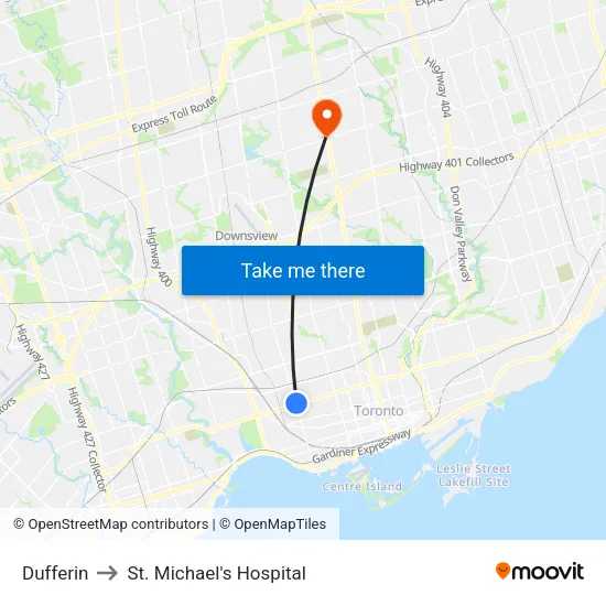 Dufferin to St. Michael's Hospital map