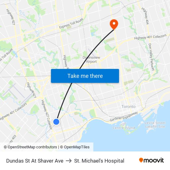 Dundas St At Shaver Ave to St. Michael's Hospital map