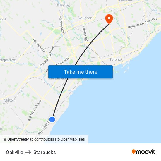 Oakville to Starbucks map