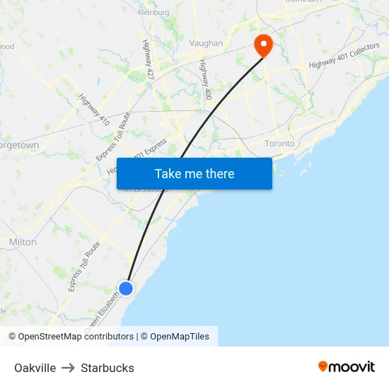 Oakville to Starbucks map
