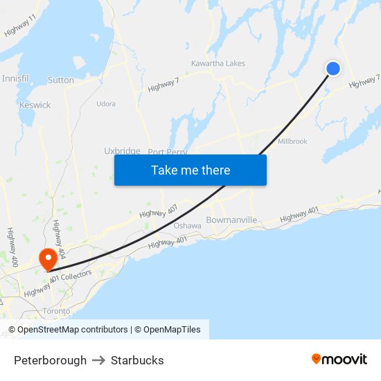 Peterborough to Starbucks map
