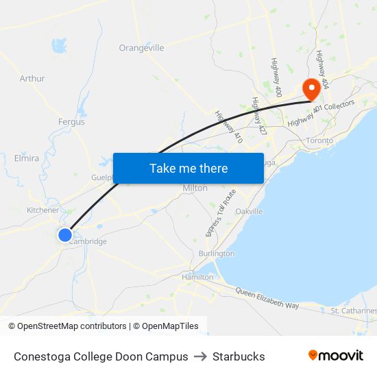 Conestoga College Doon Campus to Starbucks map