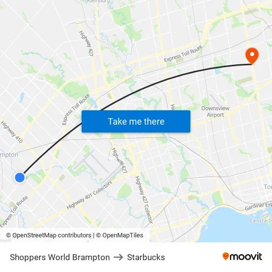 Shoppers World Brampton to Starbucks map