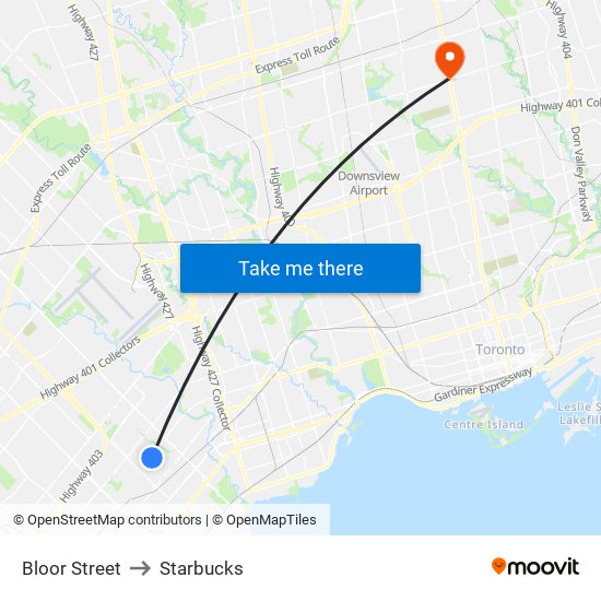 Bloor Street to Starbucks map