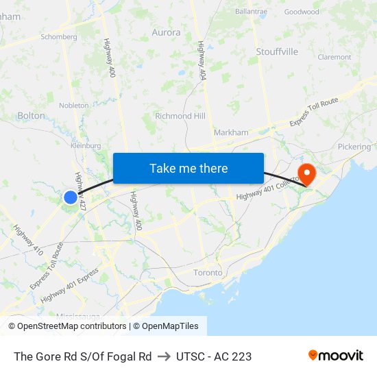 The Gore Rd S/Of Fogal Rd to UTSC - AC 223 map