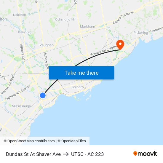 Dundas St At Shaver Ave to UTSC - AC 223 map